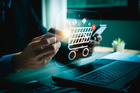 Utilizator interacționând cu agenți AI pentru cumpărături online.