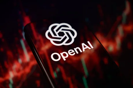 Logo OpenAI pe un fundal abstract, simbolizând inovația în inteligența artificială.