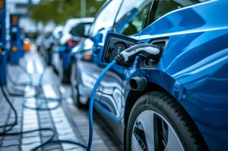 Mașină electrică conectată la o stație de încărcare în România.