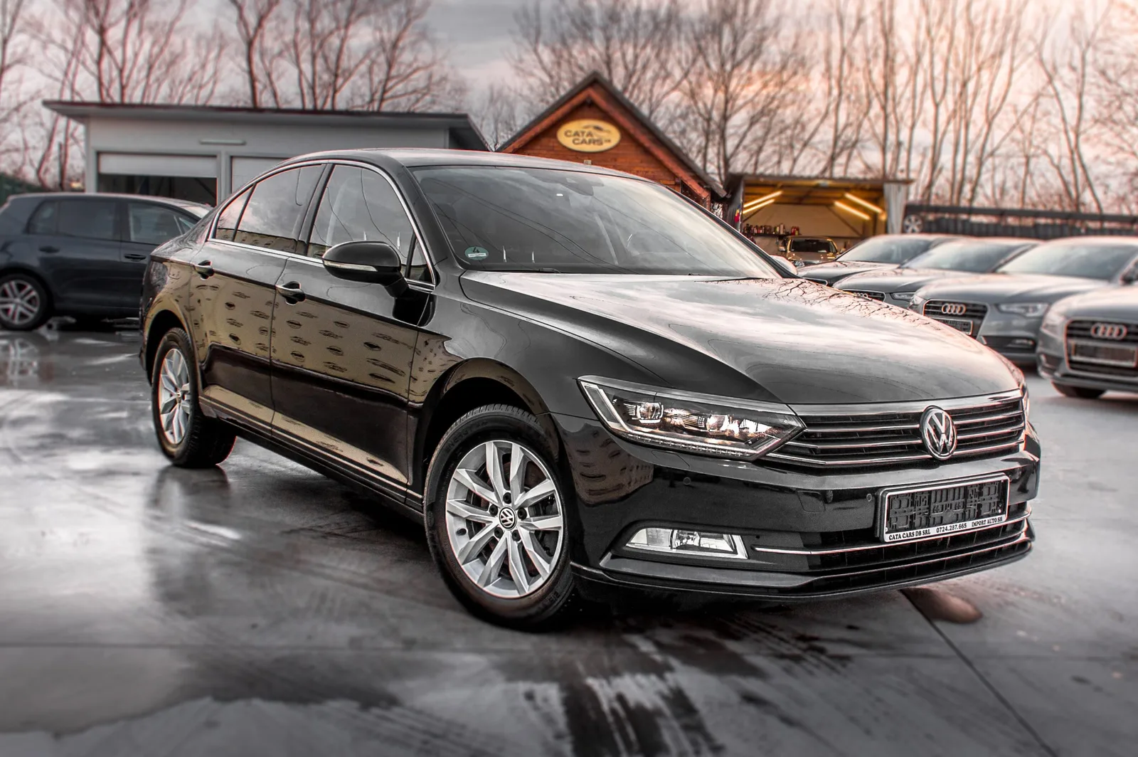 Volkswagen Passat parcat într-o curte, reflectând tendințele auto din România.