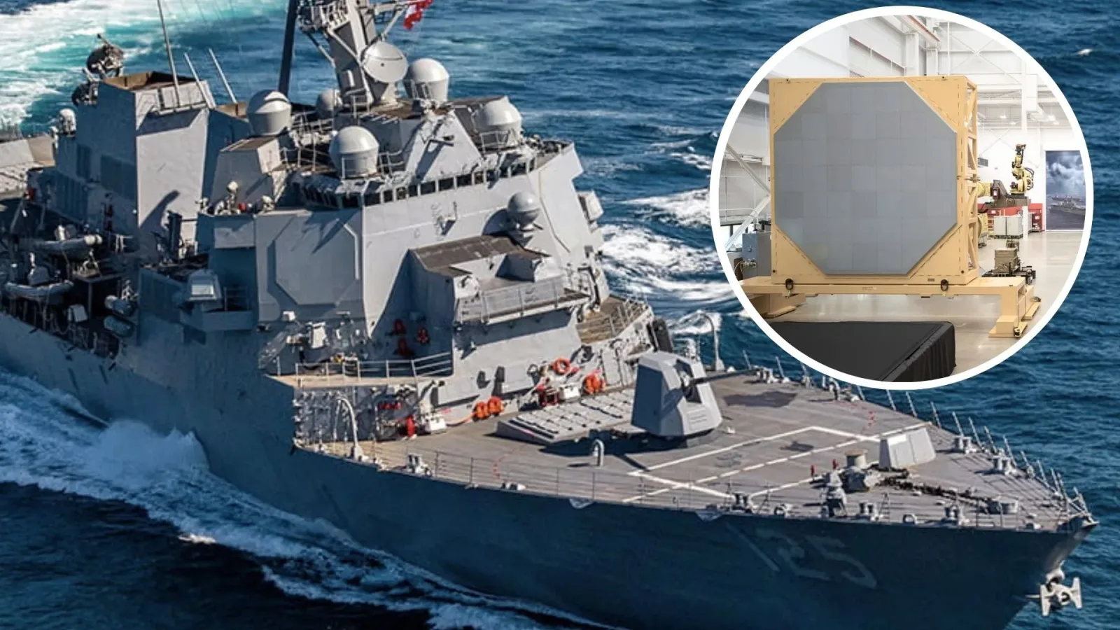 Distrugător maritim echipat cu radar SPY-6 în timpul unei misiuni pe mare.