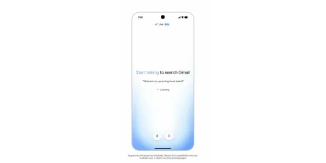 Interfața Gmail Live cu opțiunea de căutare vocală activată.