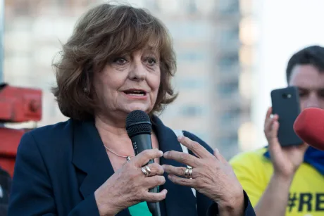 Ana Blandiana vorbește la protestul din Piața Victoriei despre responsabilitatea partidelor.
