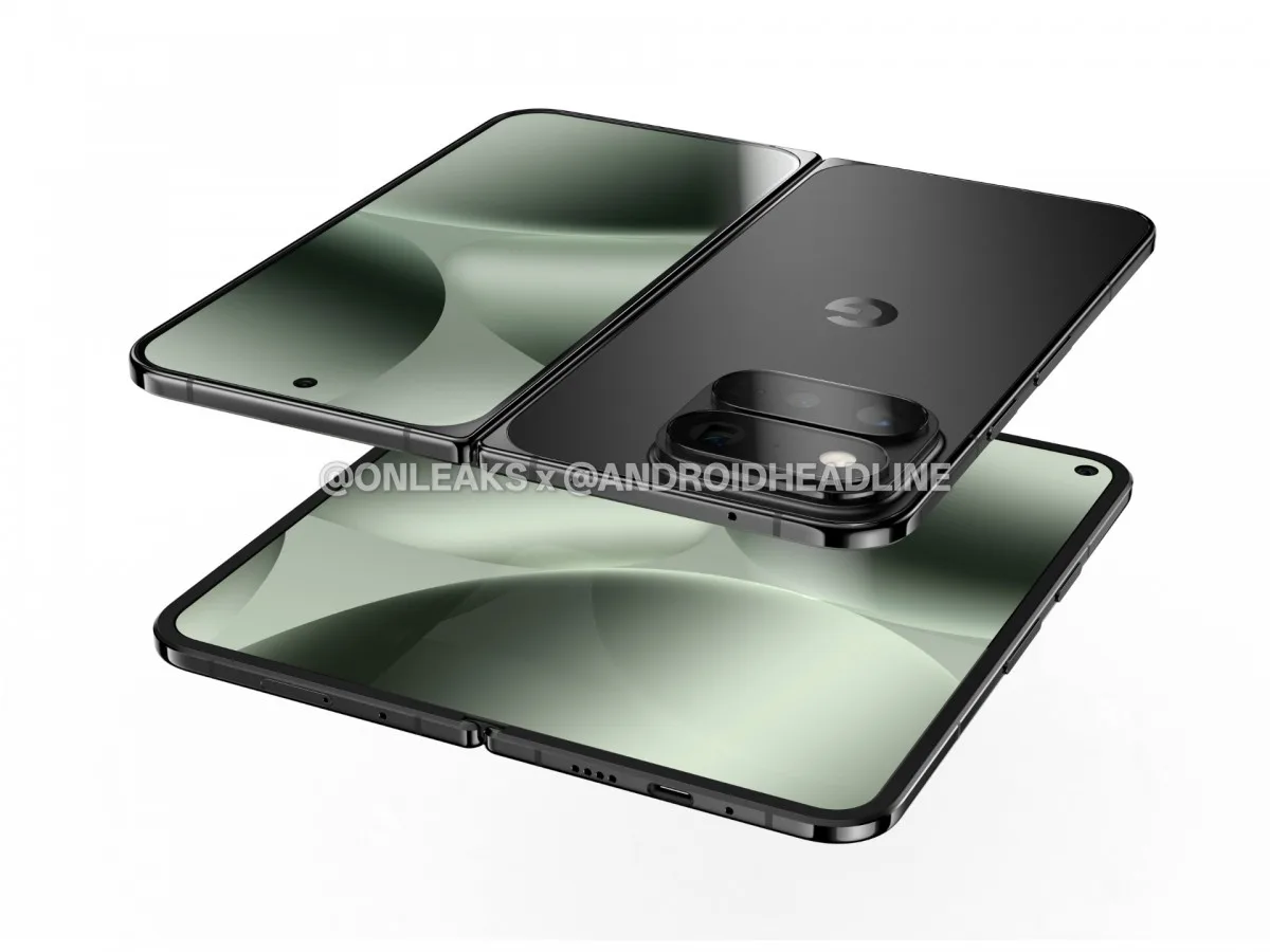 Randare CAD a telefonului pliabil Google Pixel 11 Pro Fold deschis.