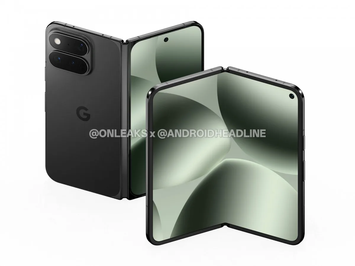Google Pixel 11 Pro Fold pliat, evidențiind forma sa subțire.
