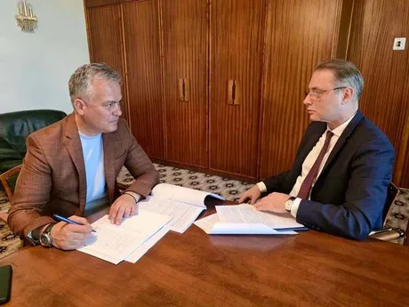 Adrian Veștea și Luca Niculescu discutând despre aderarea României la OCDE.
