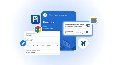 Completarea automată a formularelor cu date din Google Wallet pe mobil.