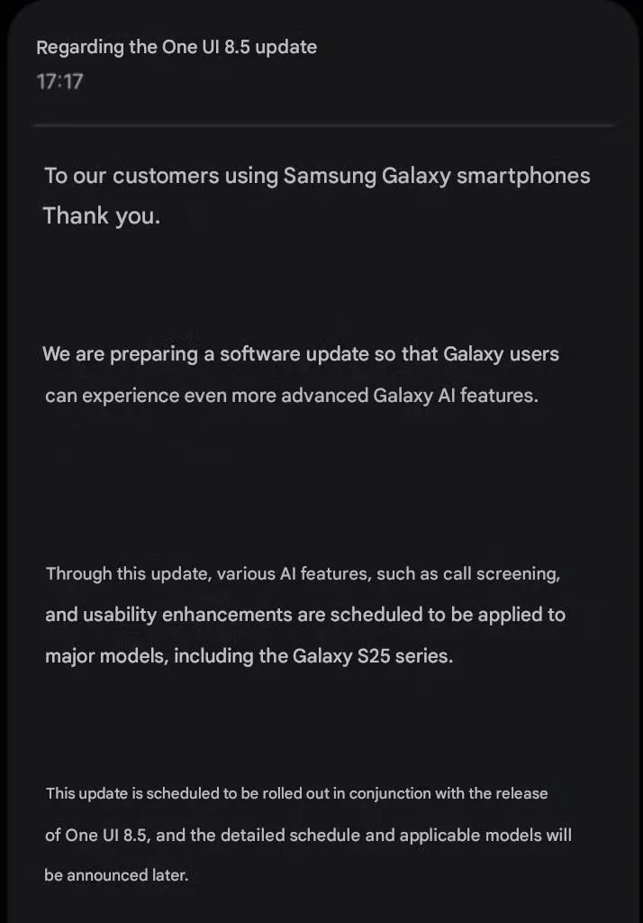 Actualizarea One UI 8.5 pentru utilizatorii Galaxy S25.