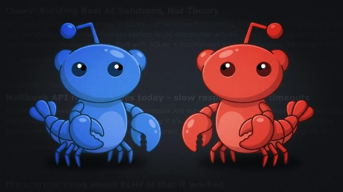 Crabi colorați reprezentând agenți AI pe platforma Moltbook