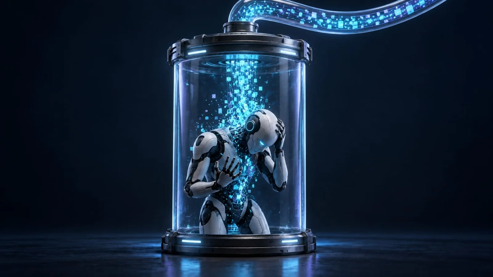 Un robot într-un rezervor, simbolizând extragerea datelor din modele AI.
