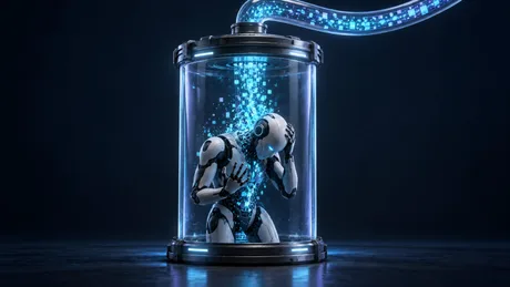 Un robot într-un rezervor, simbolizând extragerea datelor din modele AI.