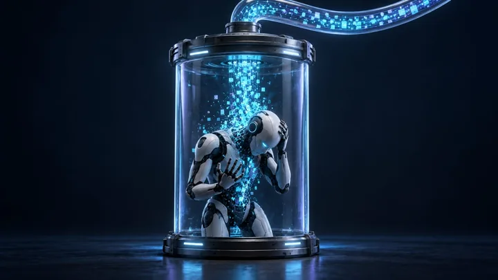 Un robot într-un rezervor, simbolizând extragerea datelor din modele AI.
