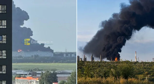 Fum dens de la atacurile cu drone asupra infrastructurii din Rusia.