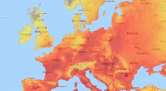 Harta Europei evidențiază temperaturile extreme din această vară.