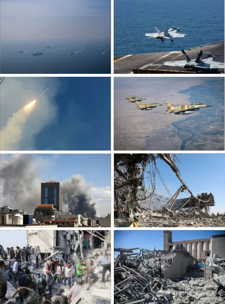 Imagini diverse din conflicte și activități militare, evidențiind tensiuni internaționale.
