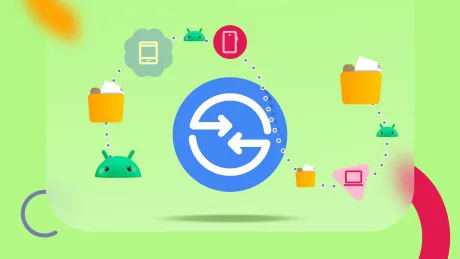Simboluri de transfer date între dispozitive Android și iPhone.