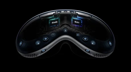 Ochelari inteligenți cu design futurist, evidențiind tehnologia avansată micro-OLED.