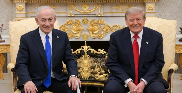 Donald Trump și Benjamin Netanyahu la Casa Albă, discutând despre situația din Iran.