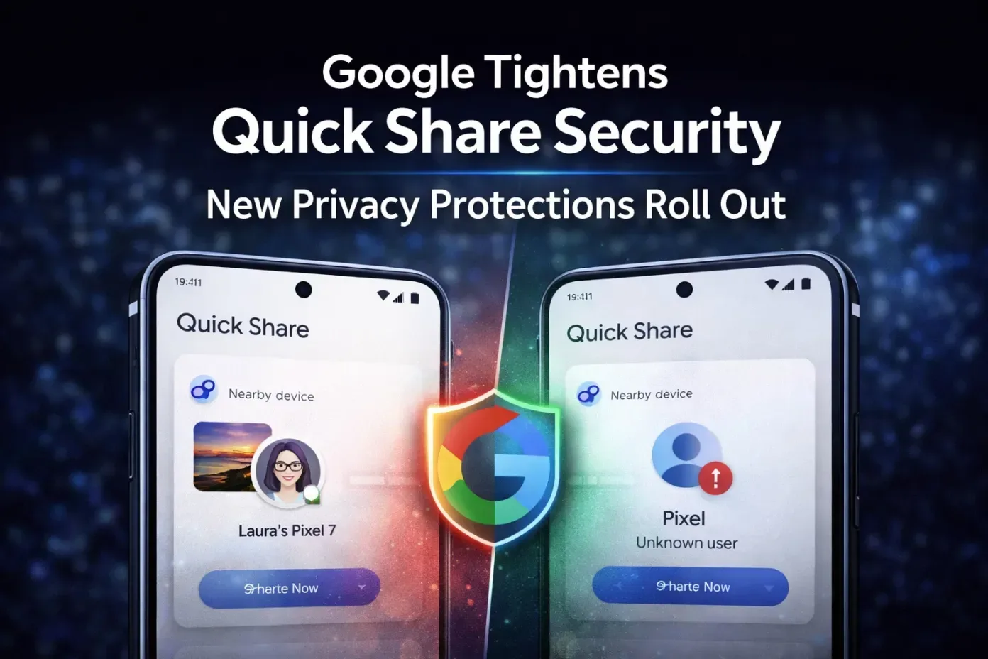 Interfața Quick Share pe telefoane Android, cu dispozitive apropiate.
