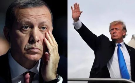 Donald Trump și Recep Tayyip Erdogan discutând despre summitul NATO.