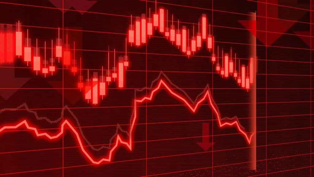 Grafic care ilustrează scăderea economică globală și riscurile asociate.