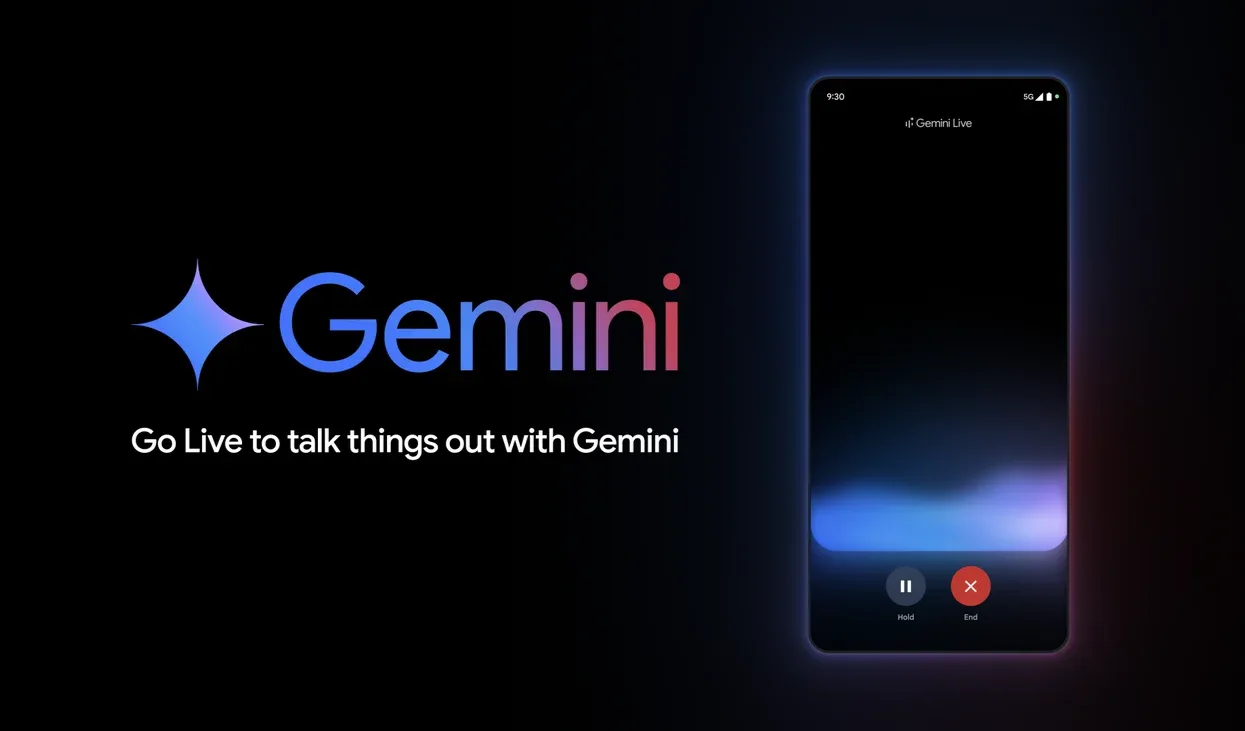 Interfața Gemini Live cu opțiunea de comunicare vocală simplificată.