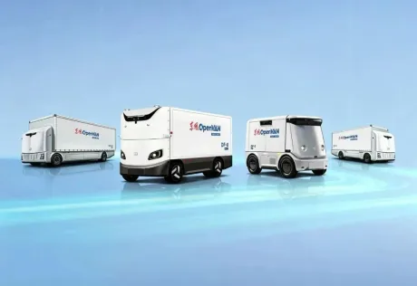 Vehicule autonome de logistică OpenVAN prezentate la lansare, diverse modele pentru transport eficient.