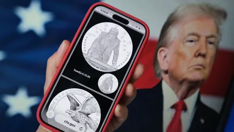 Monede aniversare de 1 dolar cu chipul lui Donald Trump, disponibile pentru colecționari.