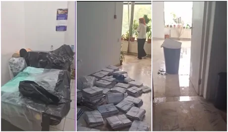 Birouri inundate la Trezoreria Municipiului București, cu documente și echipamente afectate.
