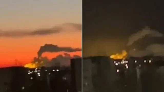 Foc și fum deasupra terminalului petrolier atacat.