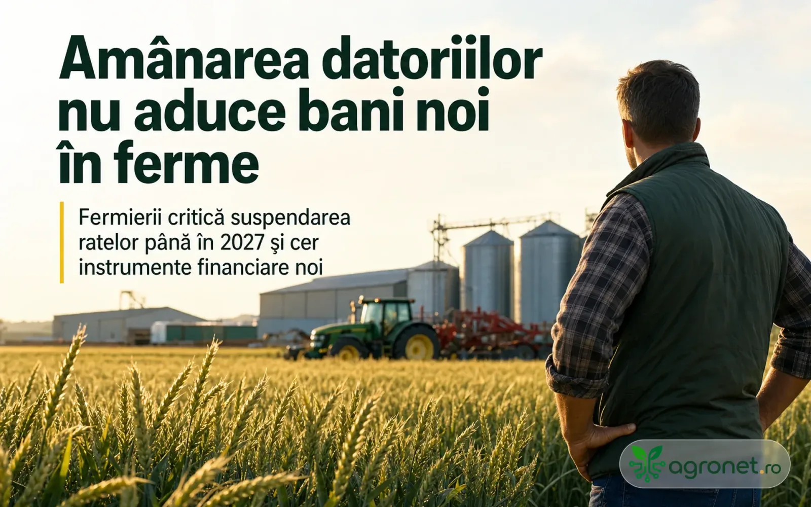 Fermier privind câmpurile agricole, îngrijorat de amânarea datoriilor.