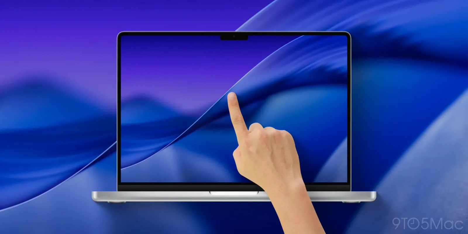 Un utilizator atinge ecranul unui laptop modern cu design elegant.