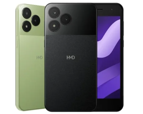 Telefon robust HMD cu două camere, disponibil în culori diferite.
