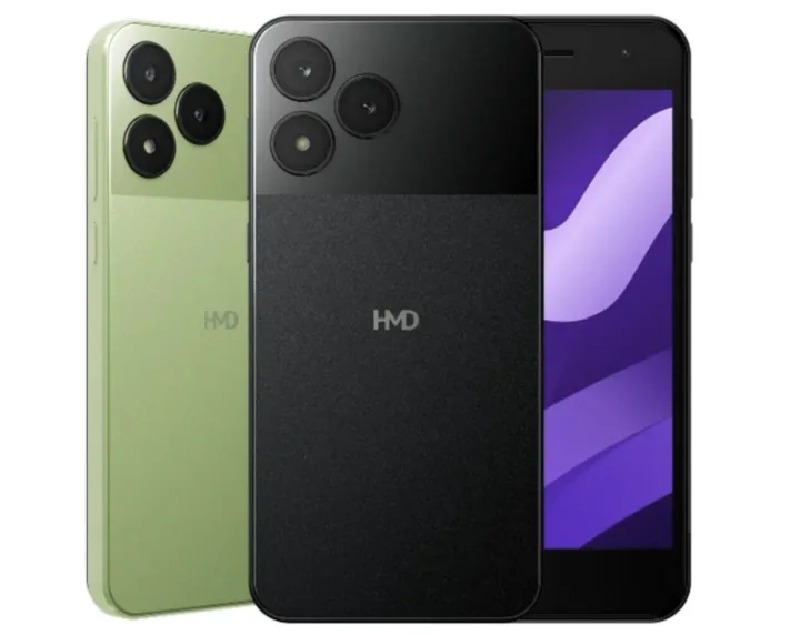 Telefon robust HMD cu două camere, disponibil în culori diferite.