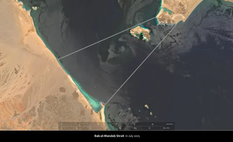 Strâmtoarea Bab el-Mandeb, rută maritimă strategică pentru comerțul global.