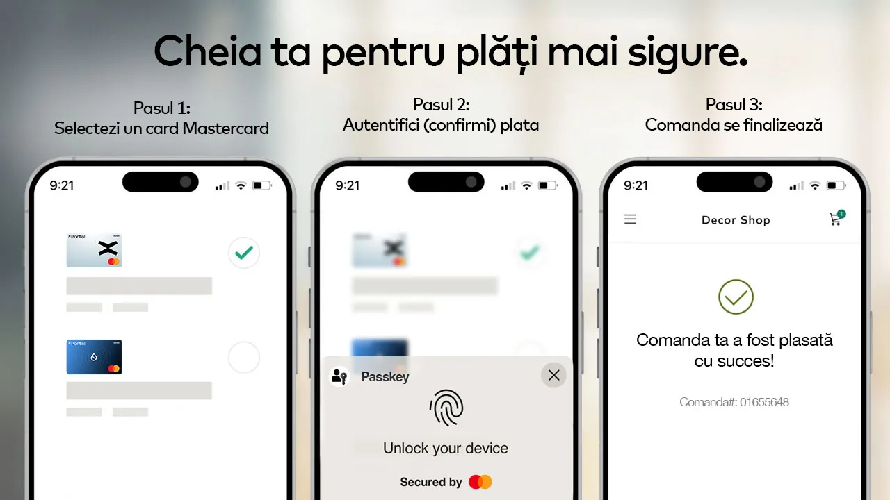 Generare payment passkey în aplicația xMoney pentru plăți online rapide.
