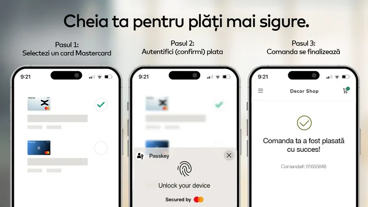 Generare payment passkey în aplicația xMoney pentru plăți online rapide.