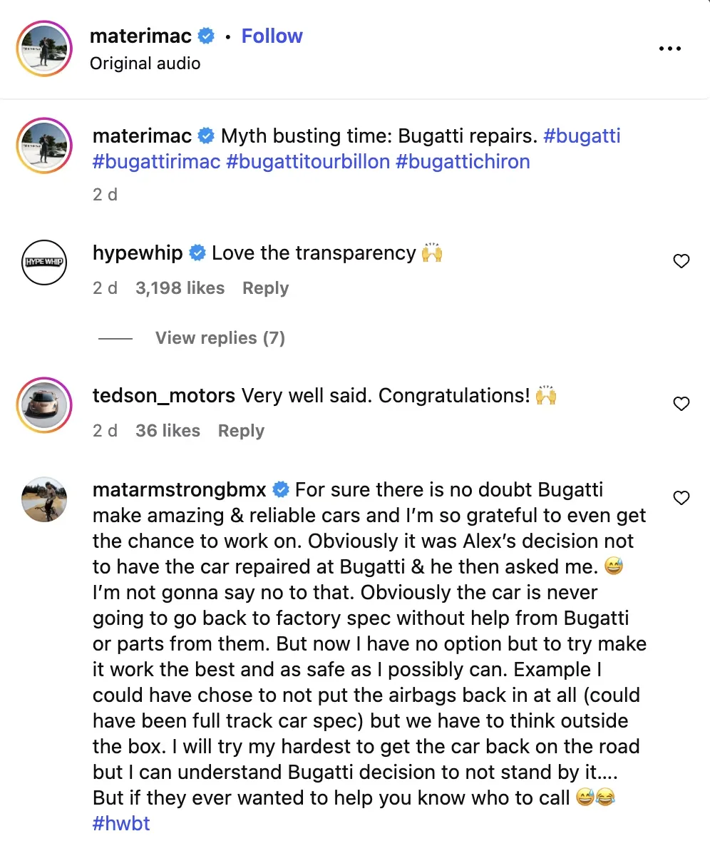 Mate Rimac explică costurile reale ale pieselor Bugatti.