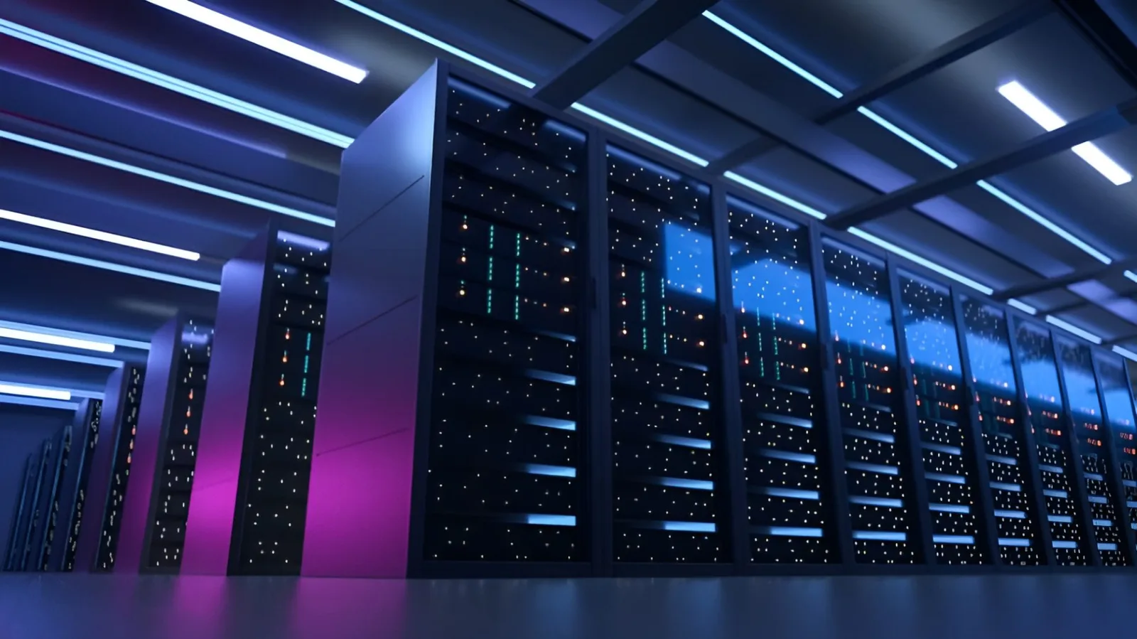 Centre de date moderne cu echipamente avansate pentru inteligență artificială.