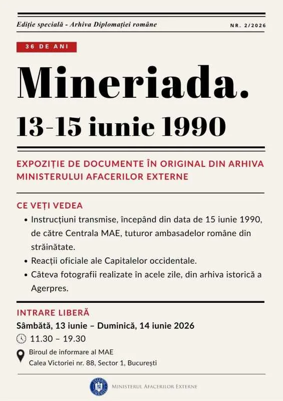 Expoziție dedicată evenimentelor din iunie 1990 la Ministerul Afacerilor Externe.