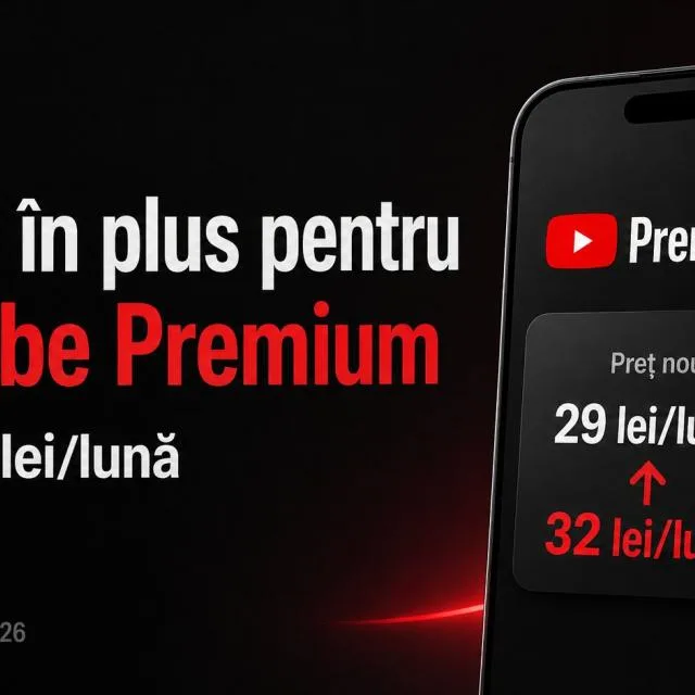 Creșterea prețului abonamentului YouTube Premium în România la 32 lei/lună.