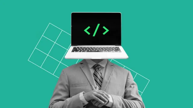 Un dezvoltator cu un laptop, simbolizând inovația în programare și inteligența artificială.