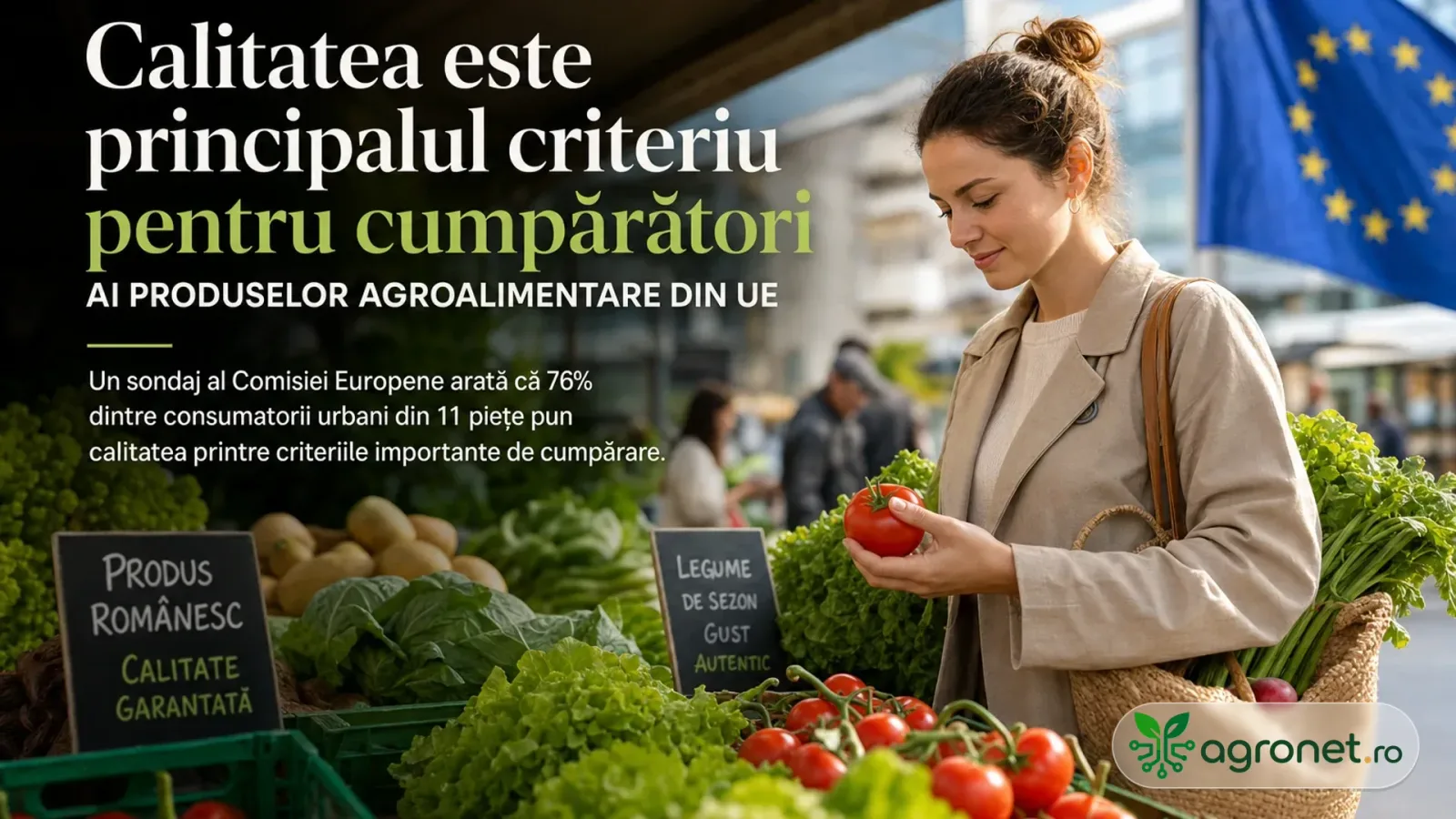 Consumator alegând produse proaspete, evidențiind importanța calității în achiziții.