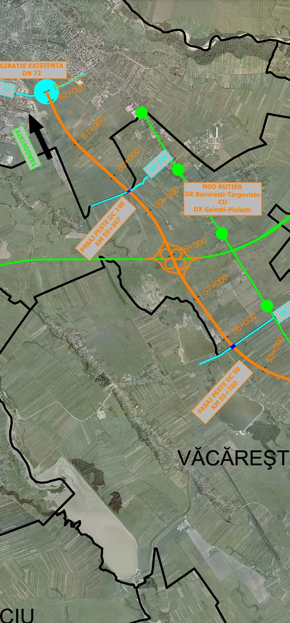 Harta drumului expres între Aeroportul Otopeni și Autostrada A0