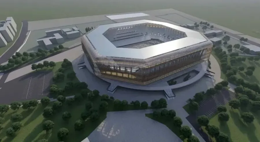 Vedere aeriană a noului stadion Dan Păltinișanu din Timișoara.