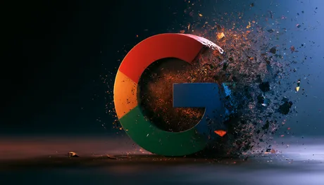Logo-ul Google distrus, simbolizând schimbările recente în colectarea datelor.