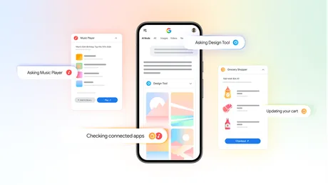 Interfața Google Search cu aplicații conectate pentru diverse servicii.