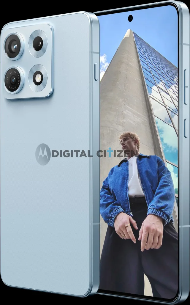 Motorola Edge 70 Max în nuanța Glacier Blue, elegant și performant.