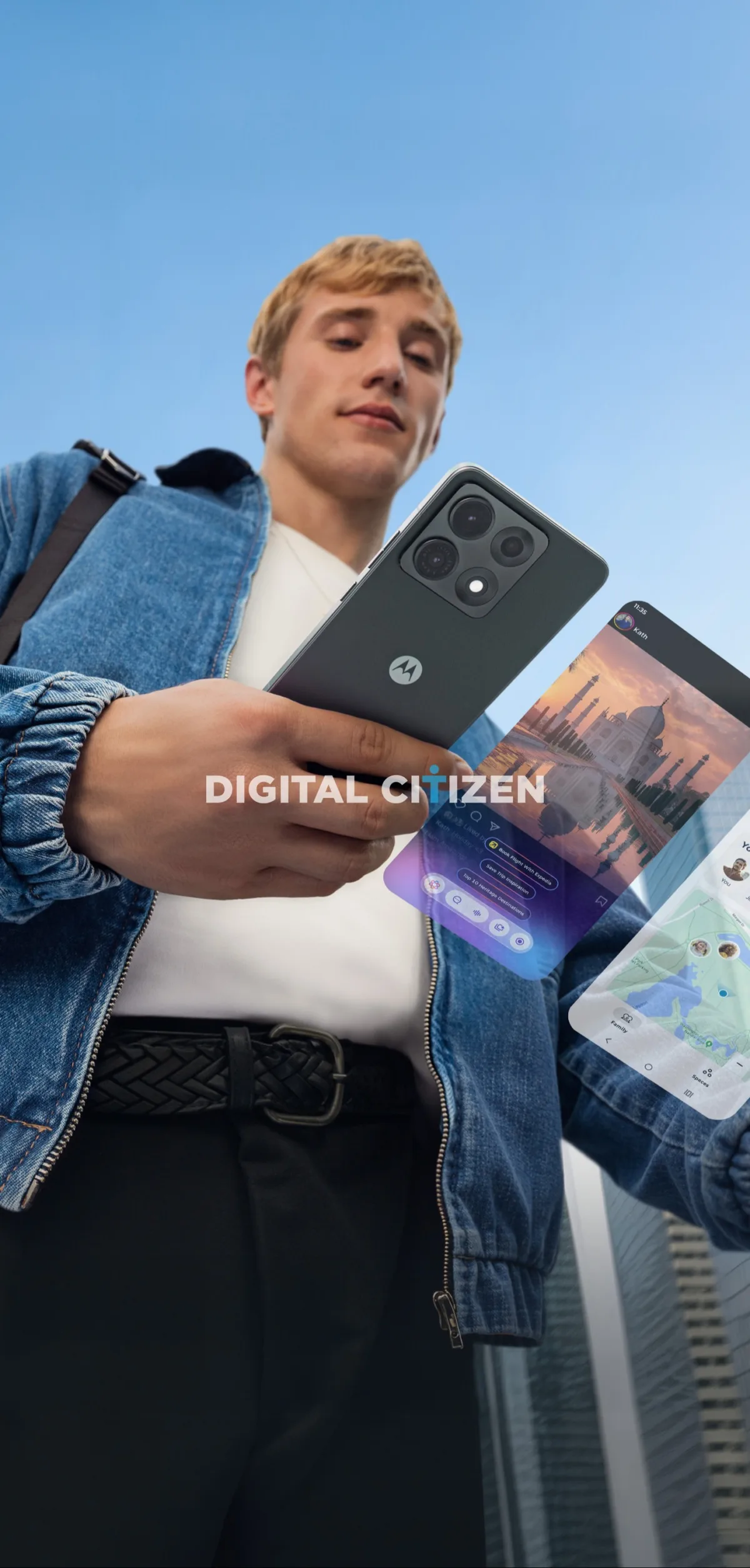 Un bărbat ținând un telefon Motorola Edge 70 Max în mână.