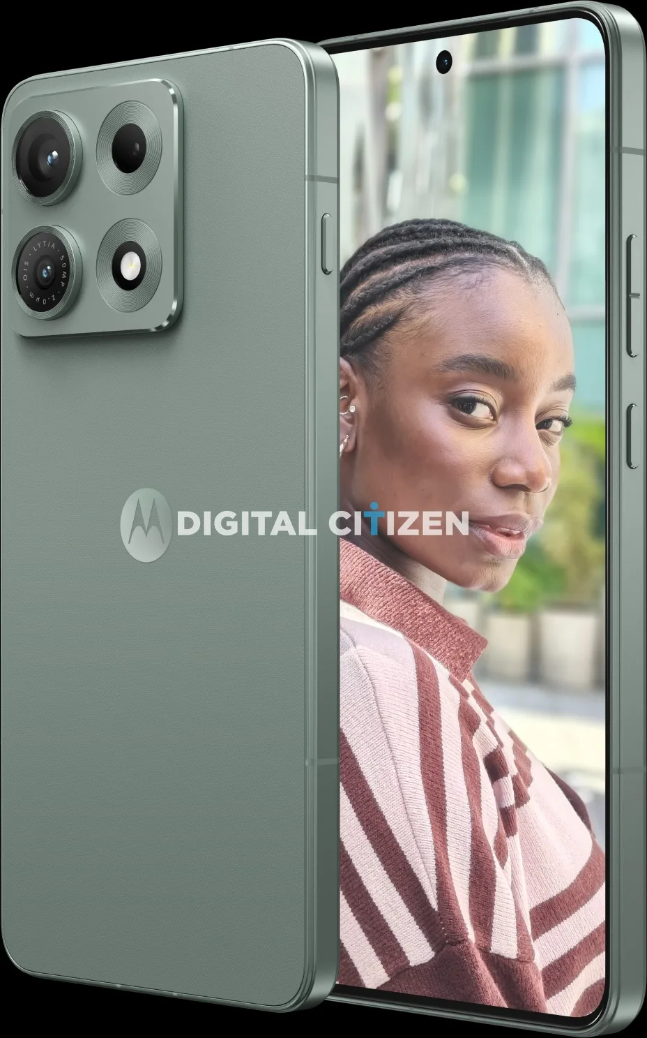 Motorola Edge 70 Max în nuanța Sage Green, cu design modern și cameră avansată.